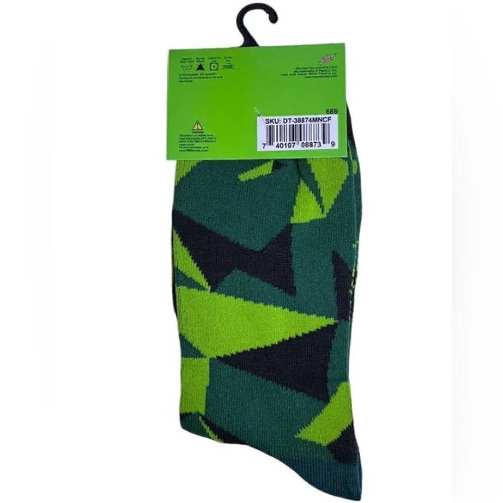 Socks Mountain Dew Novelty Crew Length Reinforced Black Green Unisex Men 6-12